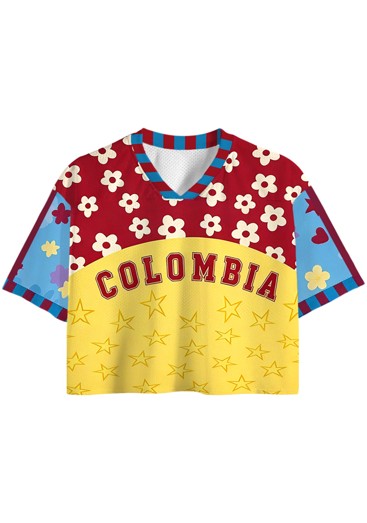 Cute Star Daisy Color Block Colombia Cropped Jersey Shirt Main image