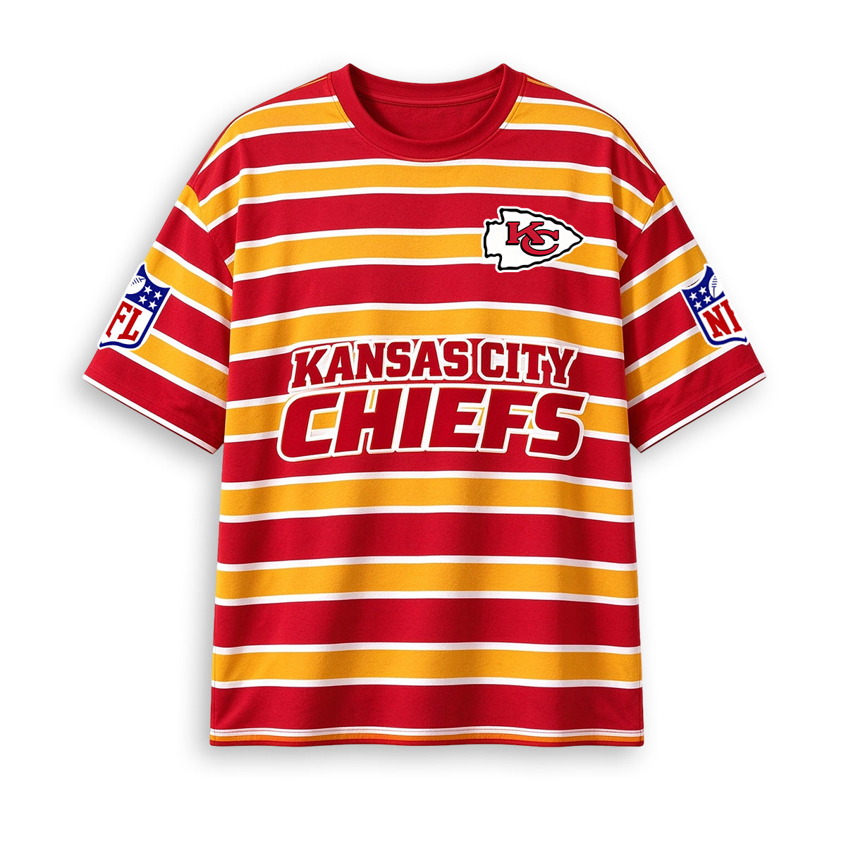 Men's Kansas City Chiefs Striped Crew Neck Short Sleeve T-Shirt