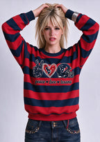 Women's Peace Love Houston Texans Striped Crewneck Sweatshirt