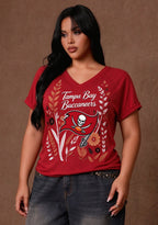 Women's Tampa Bay Buccaneers Wildflower Graphic V-Neck Raglan Rolled T-Shirt