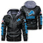 Detroit Lions Logo PU Faux Leather Hooded Jacket