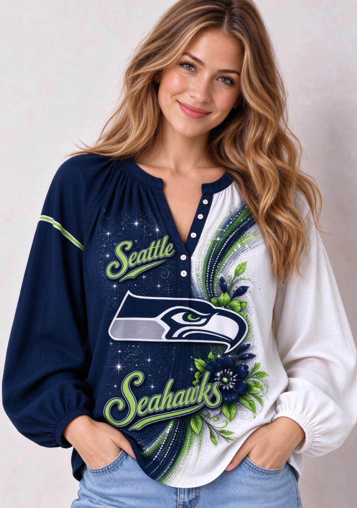 Women’s Seattle Seahawks Floral Game Day Fan Long Sleeve Shirt