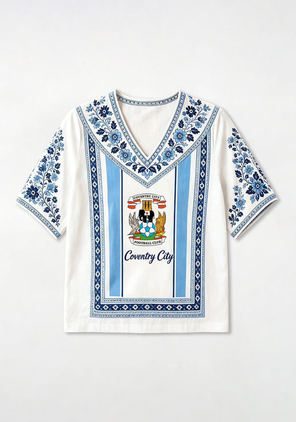 Boho Floral Border Coventry City V-Neck Blouse