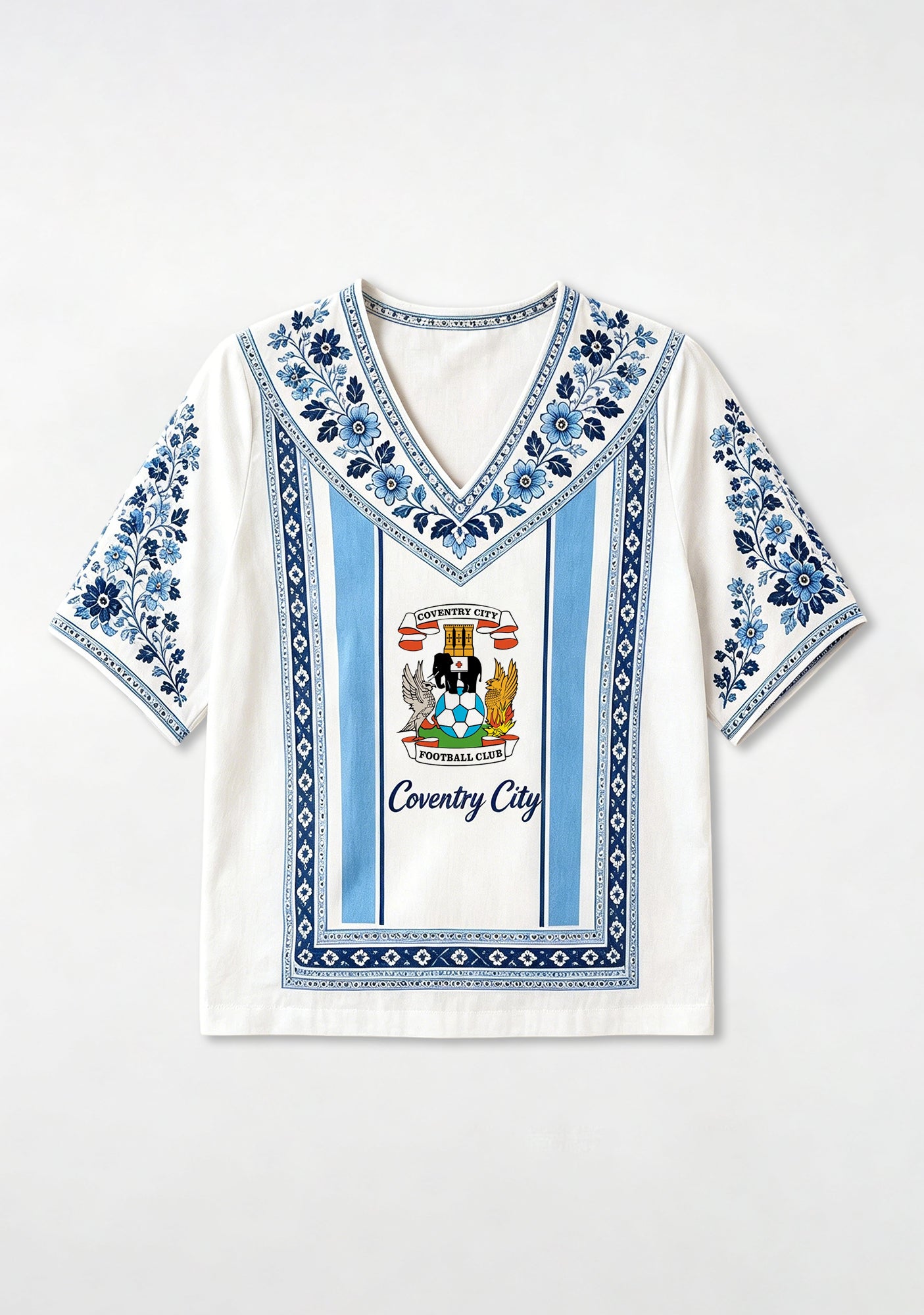 Boho Floral Border Coventry City V-Neck Blouse