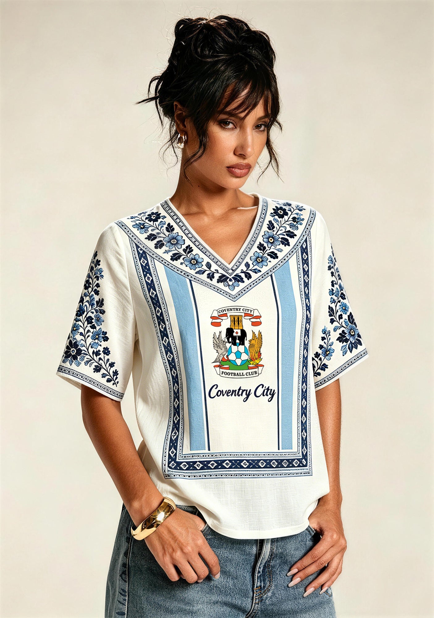 Boho Floral Border Coventry City V-Neck Blouse Main image