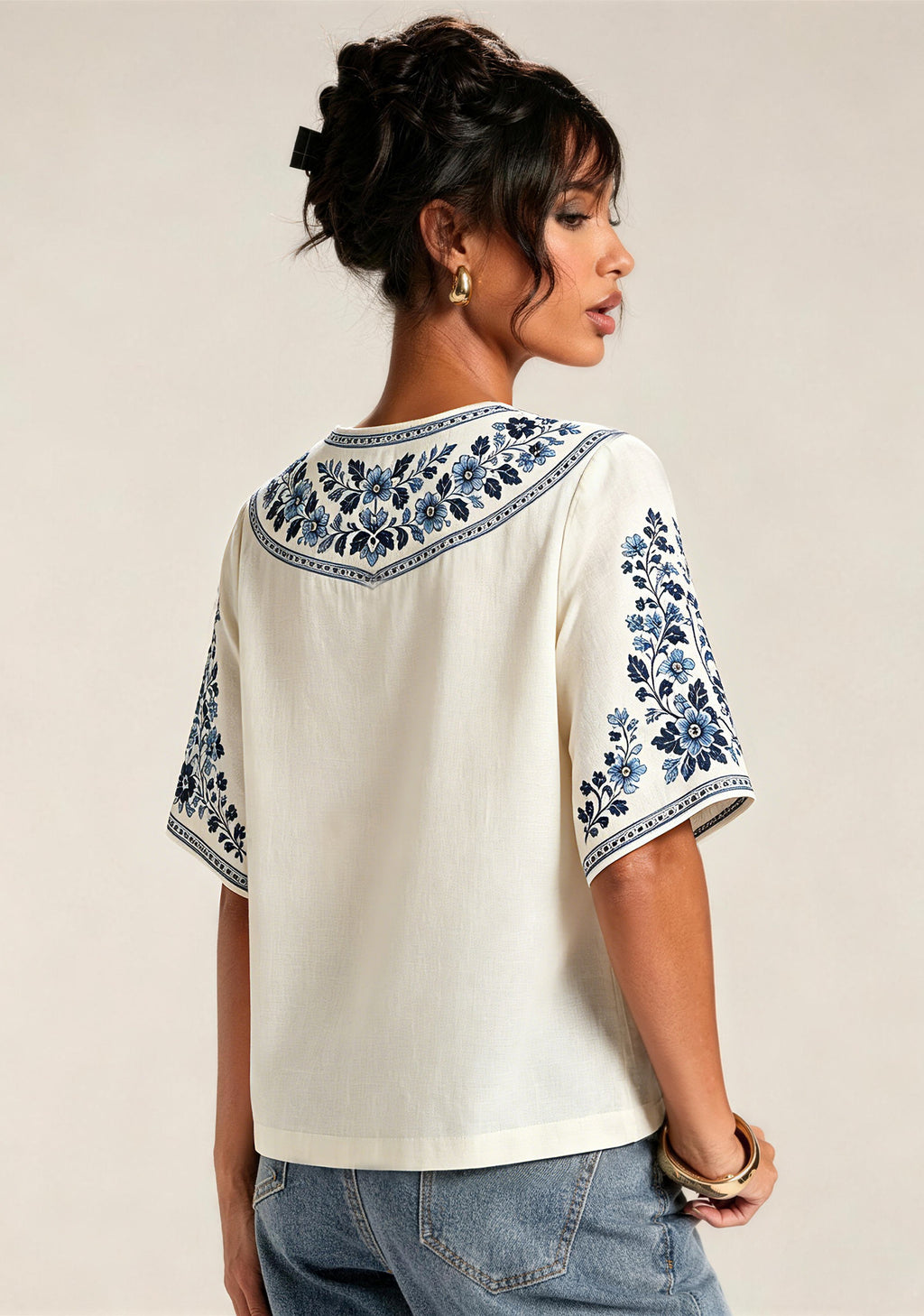 Boho Floral Border Coventry City V-Neck Blouse