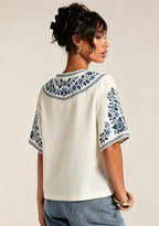 Boho Floral Border Coventry City V-Neck Blouse