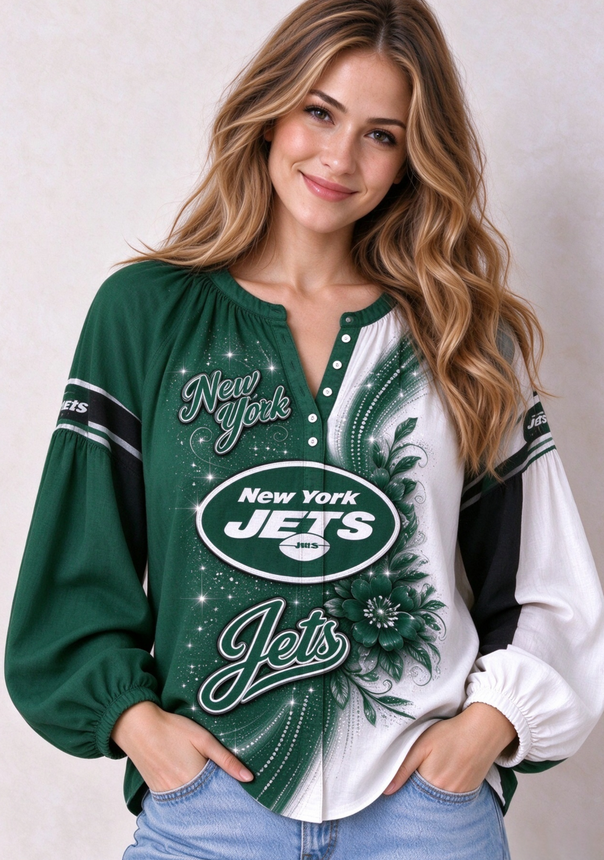 Women’s New York Jets Floral Game Day Fan Long Sleeve Shirt