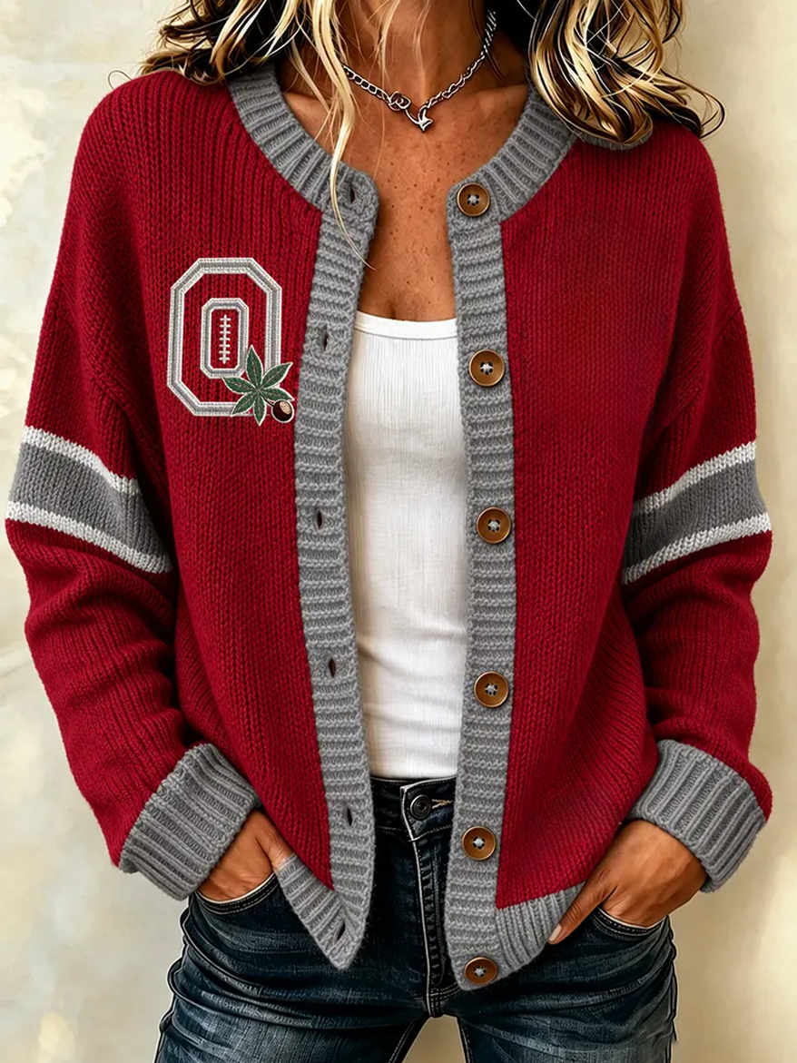 Women'S Football Printed Knitted Cardigan