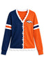 Women's Denver Broncos Color Block Scalloped Trim V-Neck Button Cardigan