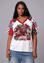 Women's Arizona Cardinals Patchwork Sleeve V-Neck Raglan T-Shirt