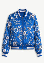 Women Detroit Lions Floral Print Zip Up Jacket Custom Name For Fan