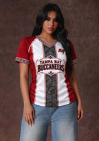 Women's Tampa Bay Buccaneers Floral Baroque Striped V-Neck T-Shirt