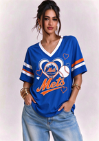 Women New York Mets Heart Baseball Graphic V-Neck T-Shirt