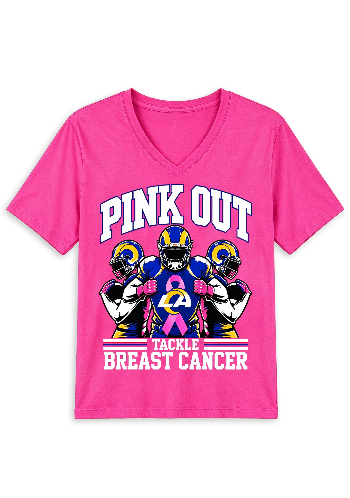 Los Angeles Rams Pink Out Tackle Breast Cancer Awareness V-Neck T-Shirt Secondary image