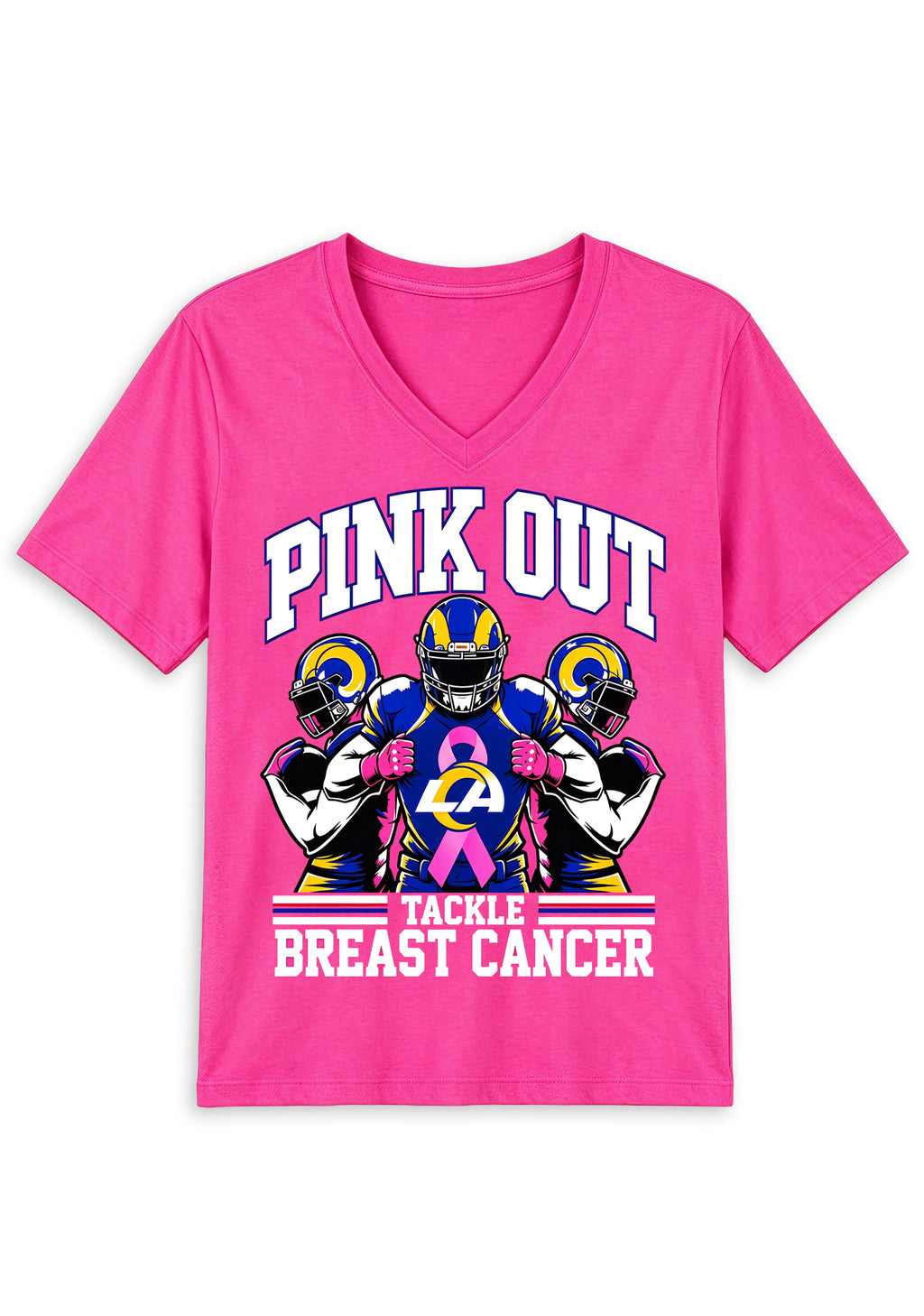 Los Angeles Rams Pink Out Tackle Breast Cancer Awareness V-Neck T-Shirt