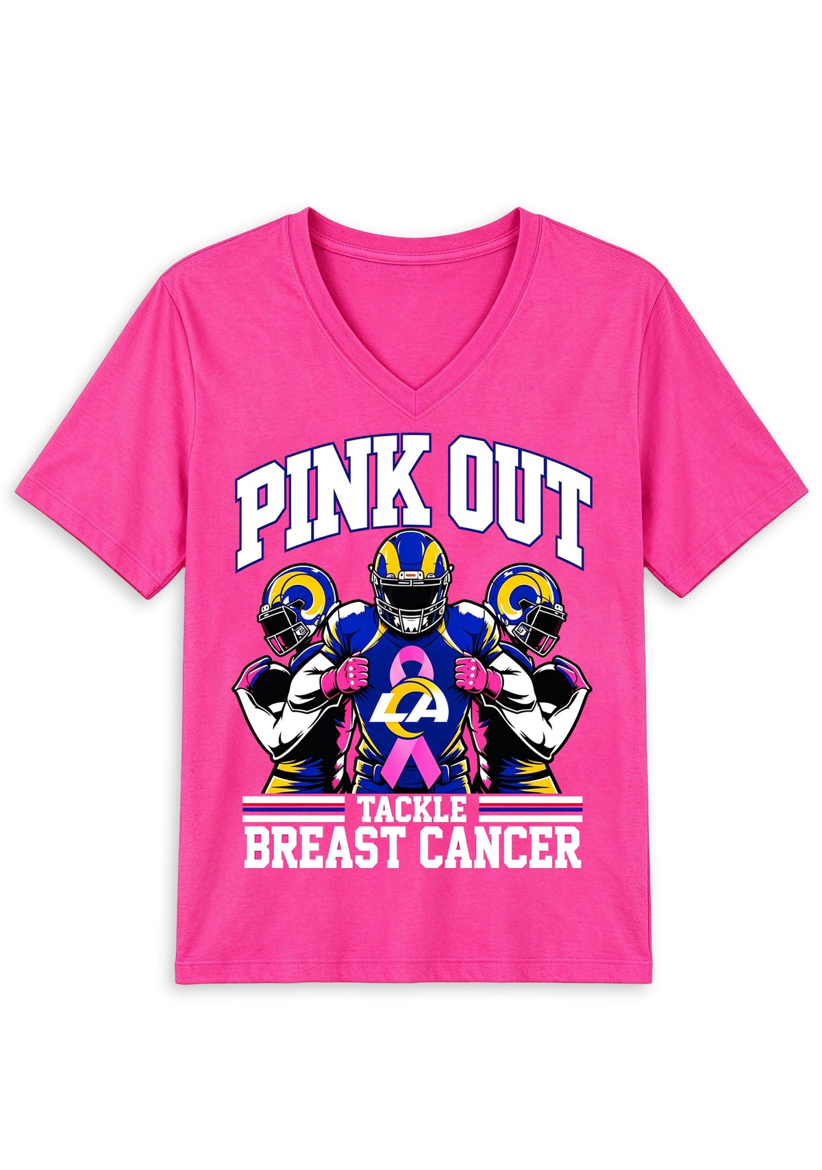 Los Angeles Rams Pink Out Tackle Breast Cancer Awareness V-Neck T-Shirt