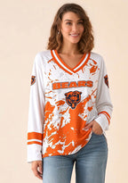 Women's Chicago Bears Graphic V Neck Long Sleeve Shirt