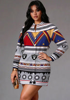 Women's Las Vegas Raiders Tribal Geometric Button Down Jacket Dress