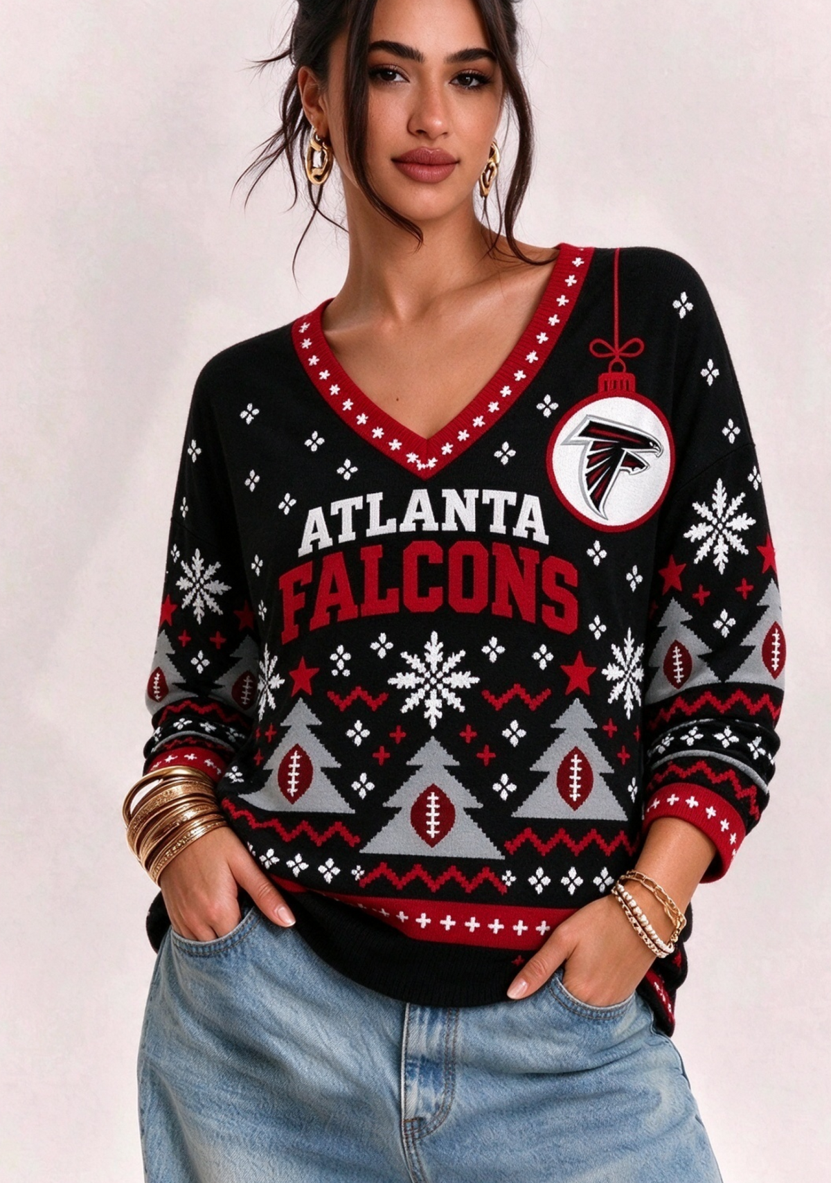 Women’s Atlanta Falcons Ugly NFL Christmas Sweatshirt Main image