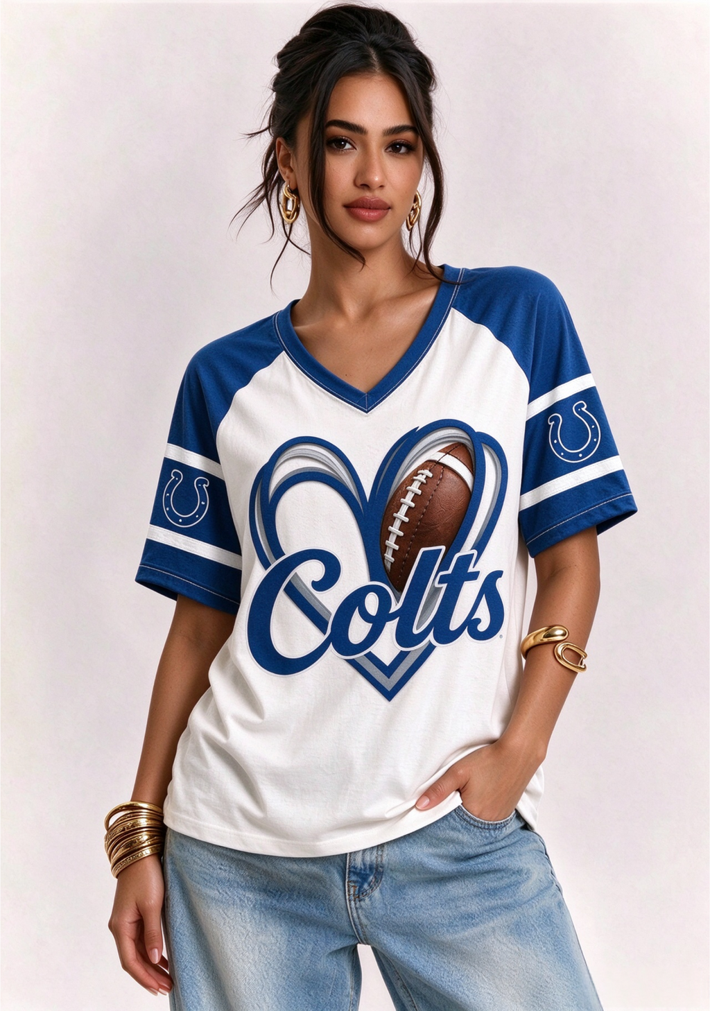 Women Indianapolis Colts Heart Graphic V-Neck Fan T-Shirt