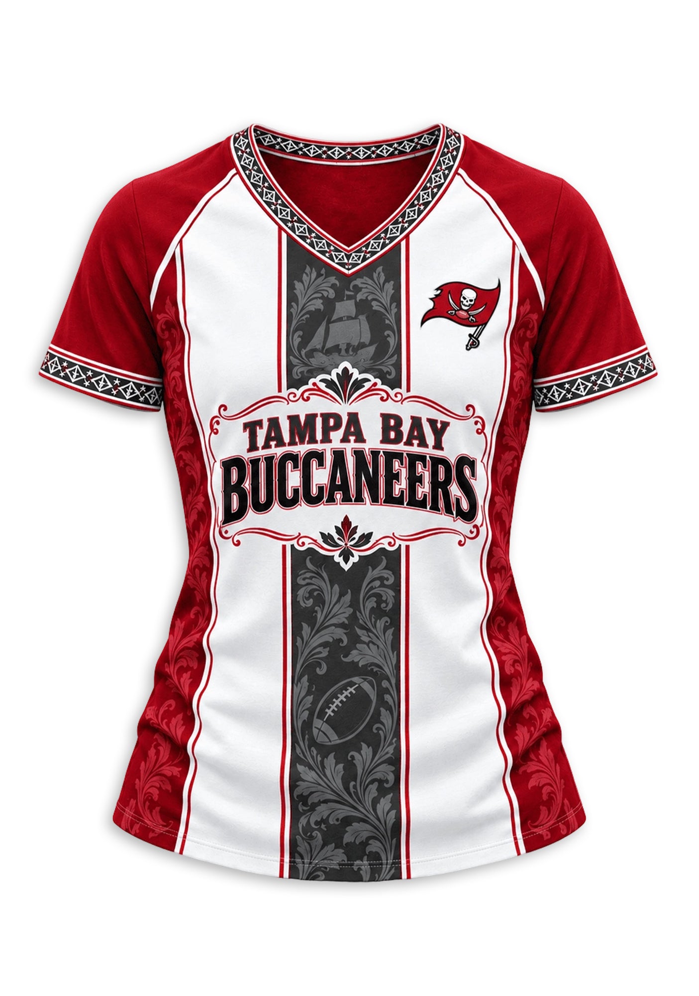 Women's Tampa Bay Buccaneers Floral Baroque Striped V-Neck T-Shirt Secondary image