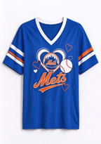 Women New York Mets Heart Baseball Graphic V-Neck T-Shirt
