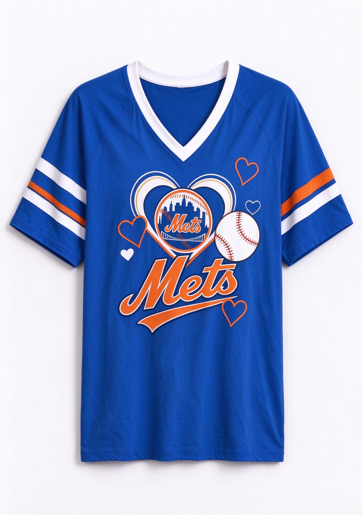 Women New York Mets Heart Baseball Graphic V-Neck T-Shirt