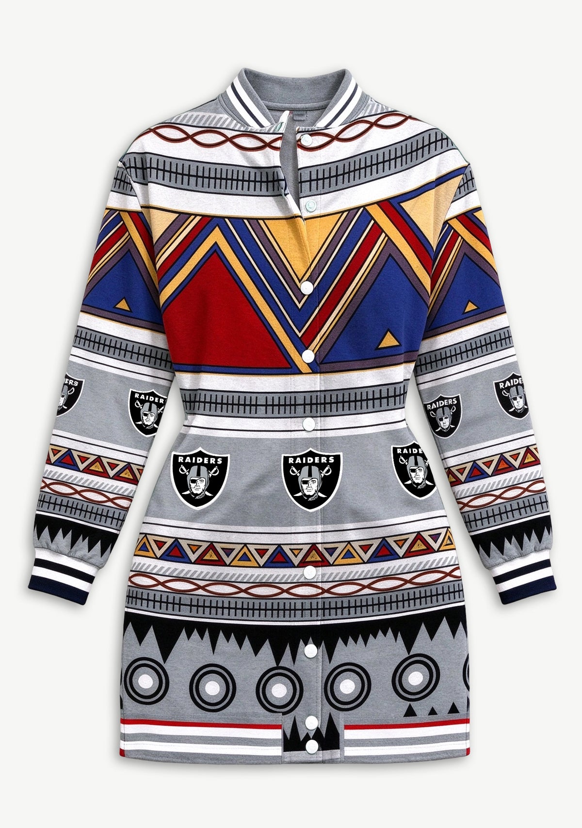 Women's Las Vegas Raiders Tribal Geometric Button Down Jacket Dress