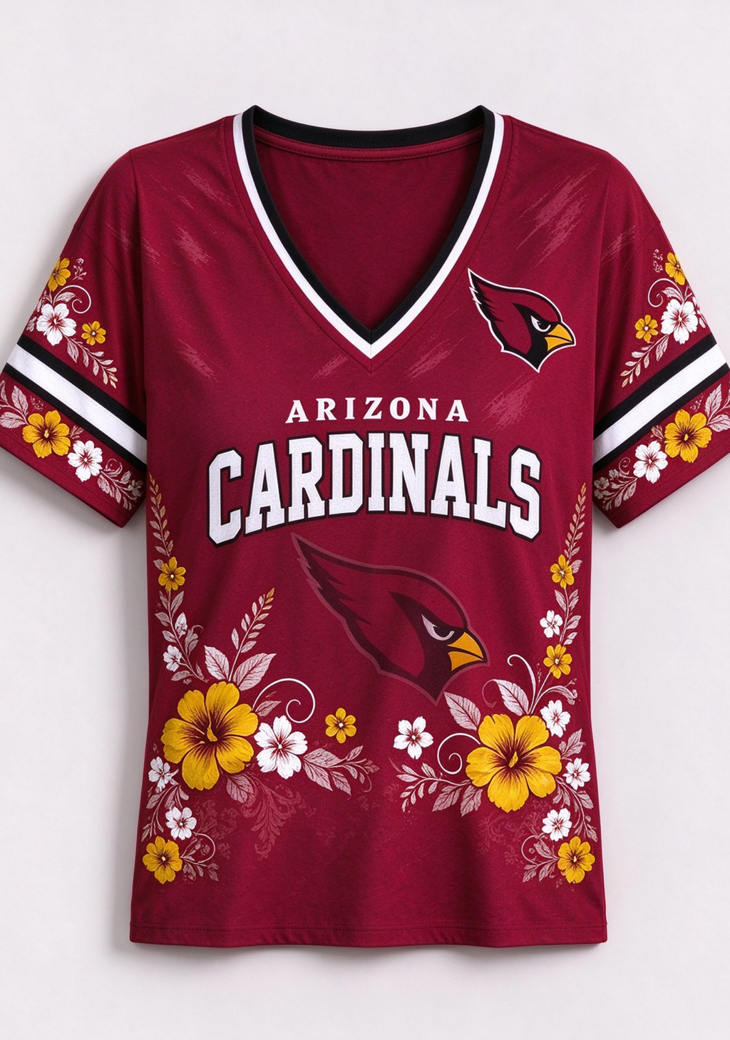 Women's Arizona Cardinals Yellow Floral V-Neck T-Shirt