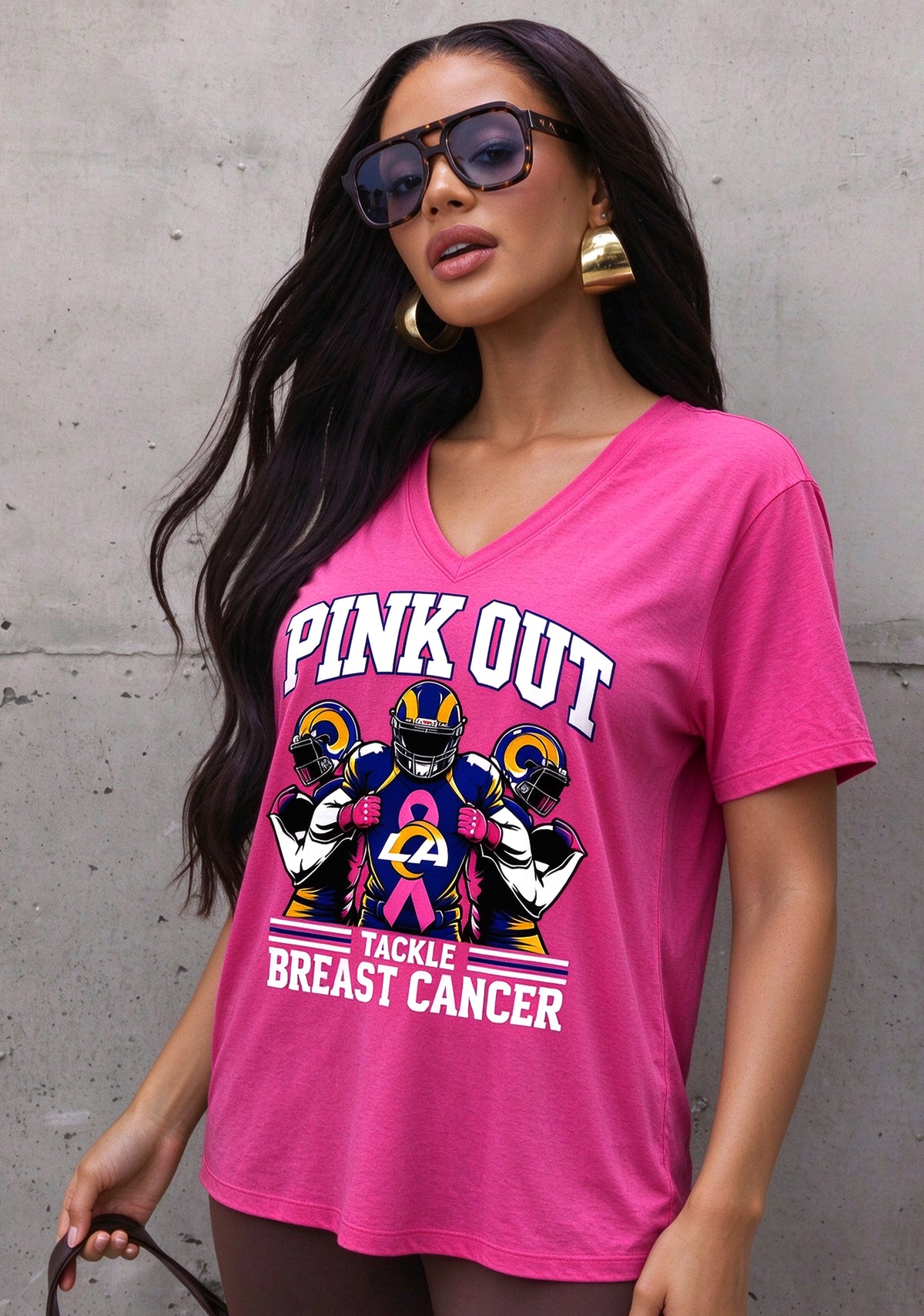 Los Angeles Rams Pink Out Tackle Breast Cancer Awareness V-Neck T-Shirt