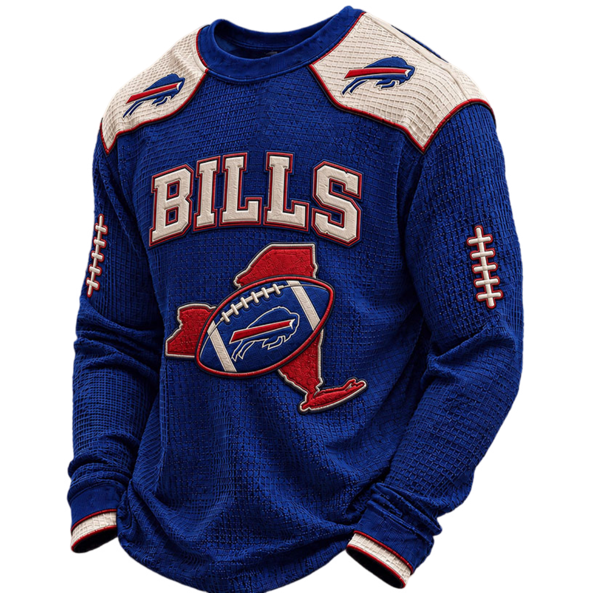 Buffalo Bills Waffle Knit Long-Sleeve Sweatshirt