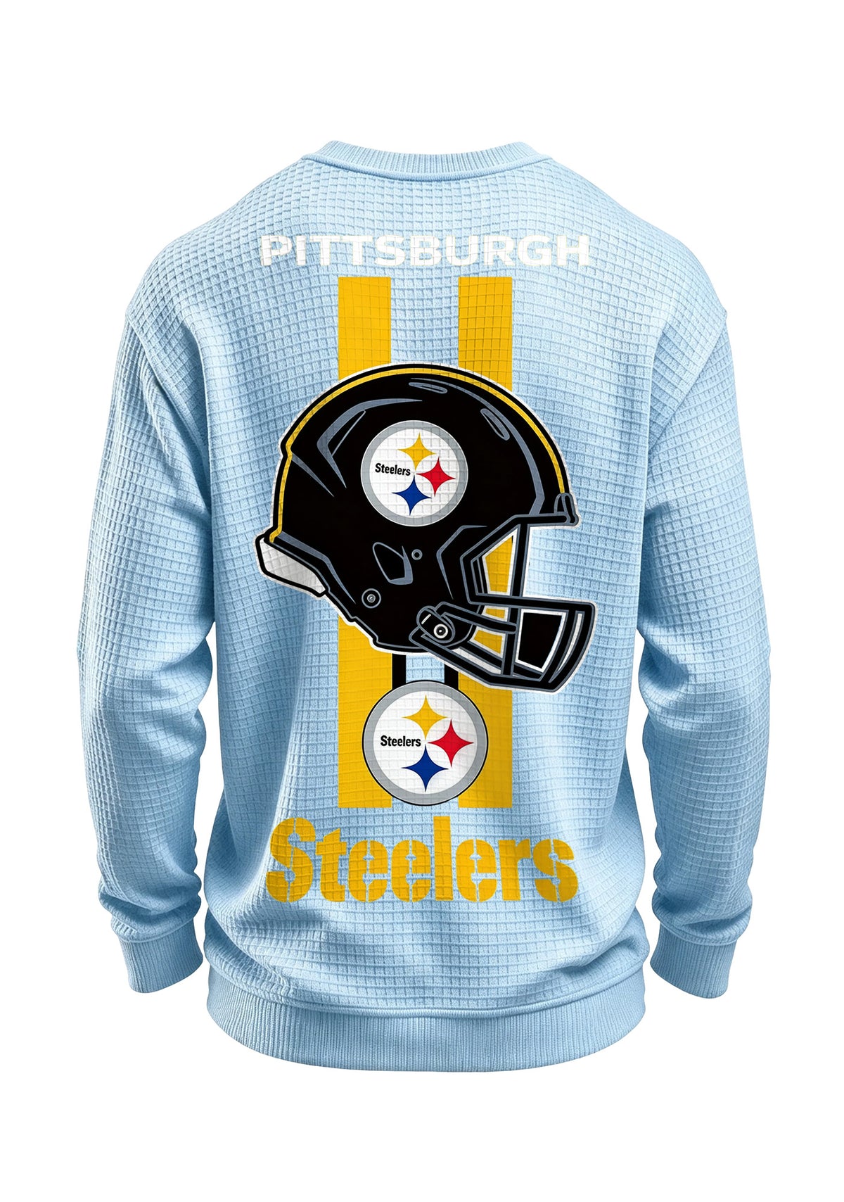 Pittsburgh Steelers Helmet Graphic Waffle Knit Crewneck Sweatshirt