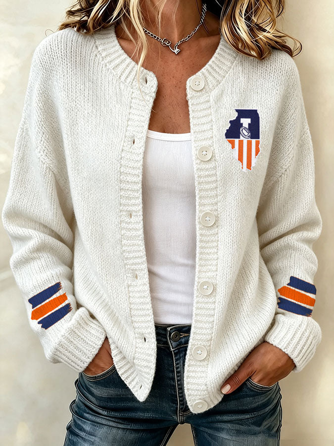 Women'S Casual Football Print Knitted Cardigan Top