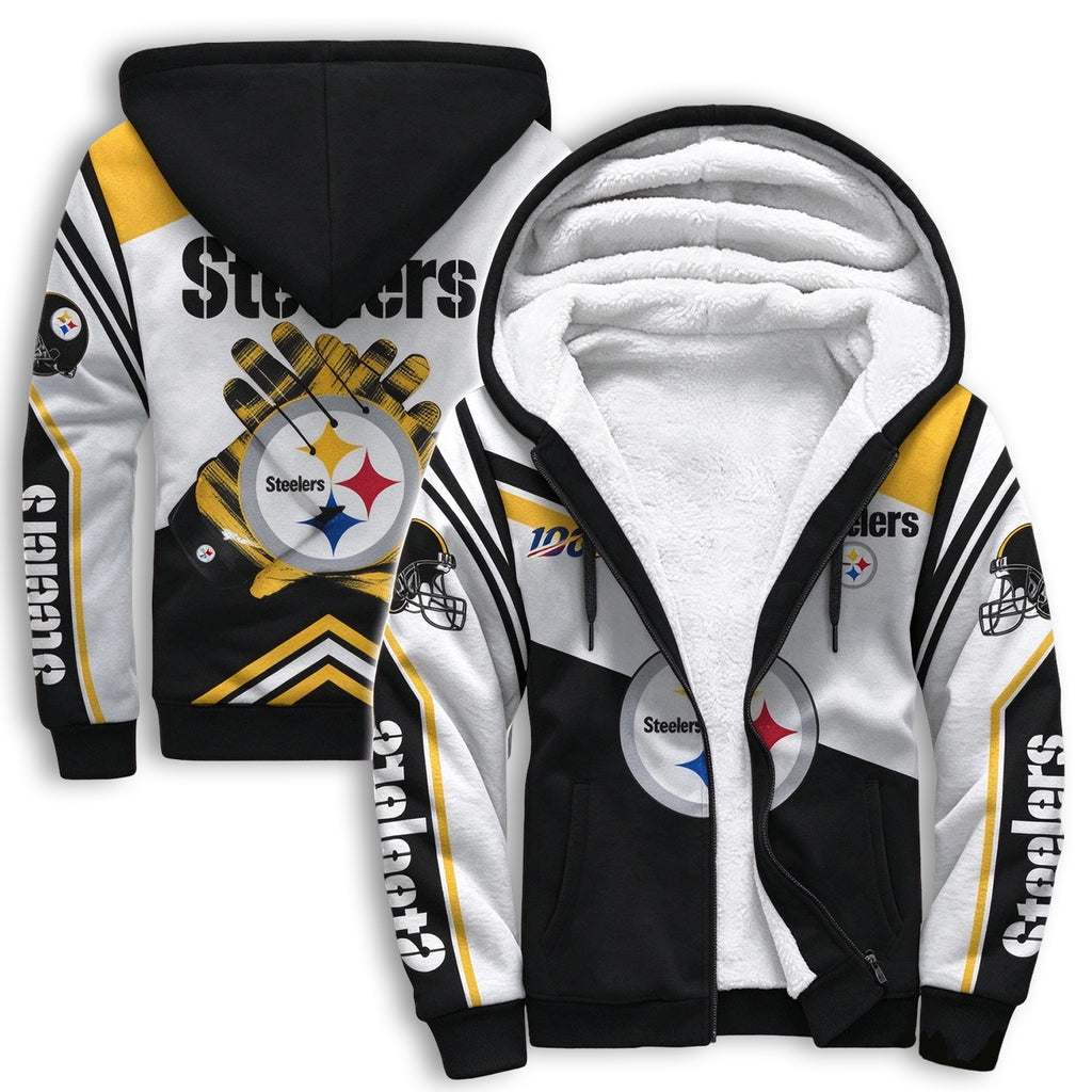 Pittsburgh Steelers Color Block Fleece Lined Zip Up Football Fan Hooded Jacket