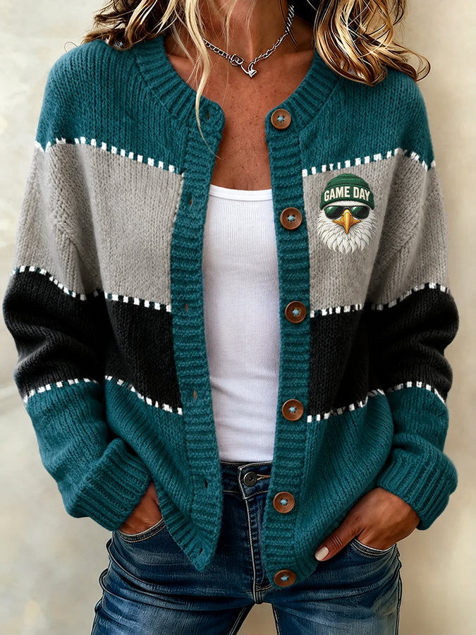 Women'S Casual Football Print Knitted Cardigan Top Main image