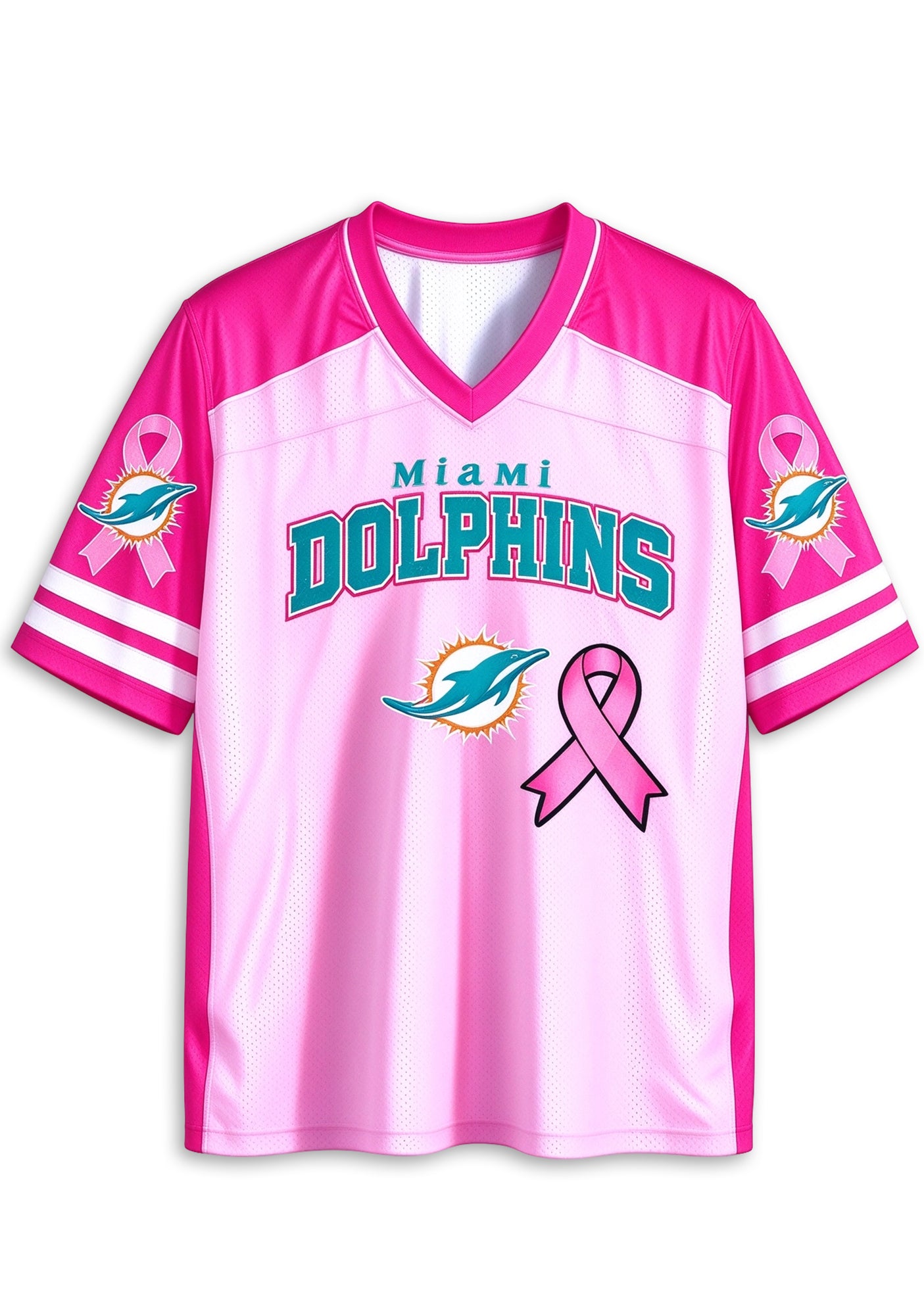 Women Miami Dolphins Breast Cancer Awareness Pink Ribbon Mesh Jersey Secondary image