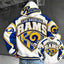 Los Angeles Rams Retro Varsity Color Block Back Print Pullover Hoodie