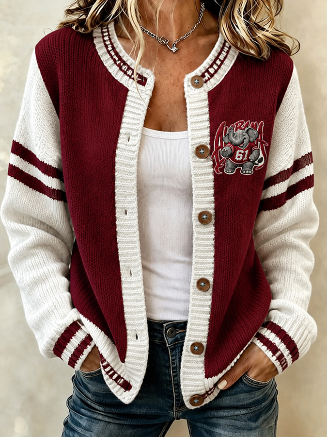 Women's Football Fans Printed Knitted Cardigan Top Main image