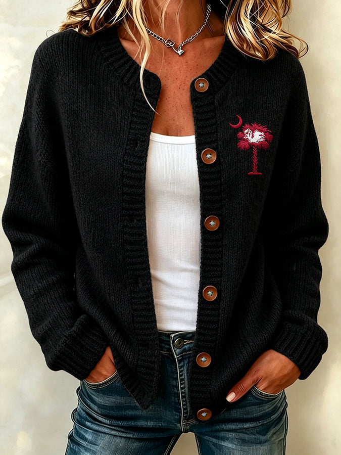 Women'S Football Printed Knitted Cardigan