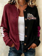 Women'S Casual Football Print Knitted Cardigan Top