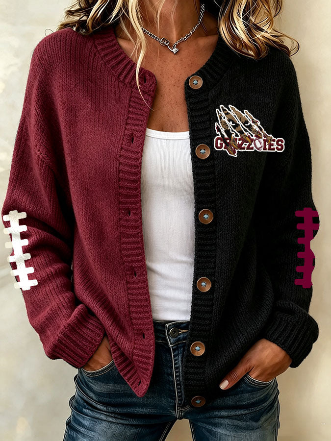 Women'S Casual Football Print Knitted Cardigan Top