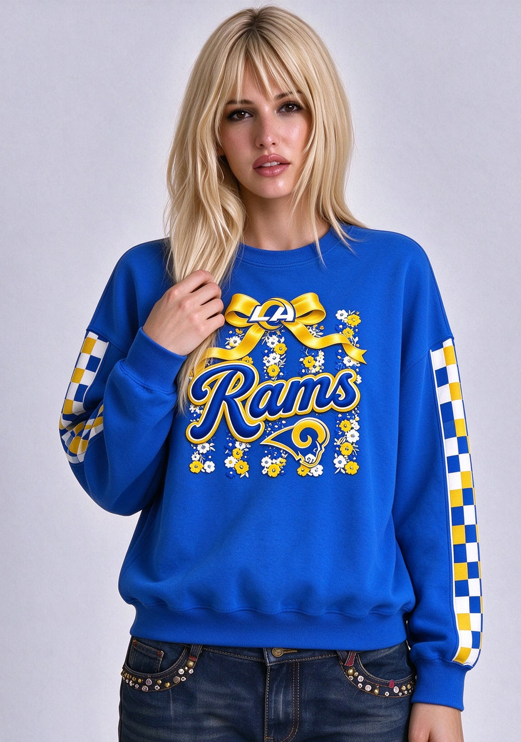 Women's Los Angeles Rams Floral Bow Crewneck Sweatshirt