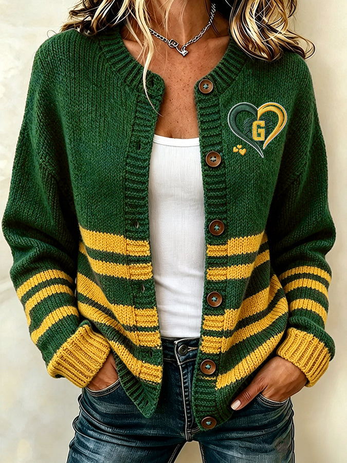 Women's Football Fans Printed Knitted Cardigan Top Main image