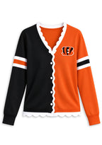 Women's Cincinnati Bengals Color Block Scalloped Trim V-Neck Button Cardigan