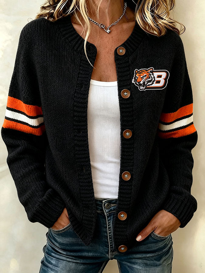 Women'S Casual Football Print Knitted Cardigan Top