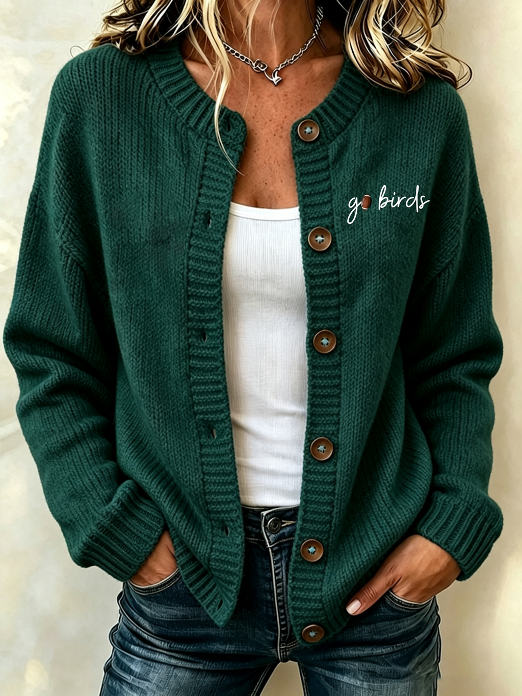 Women'S Football Printed Knitted Cardigan