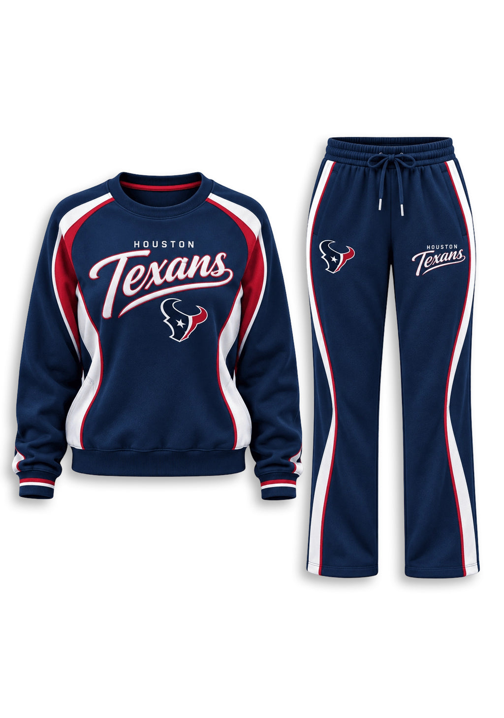Women's Houston Texans Crewneck Sweatshirt & Flared Pants 2 Piece Set