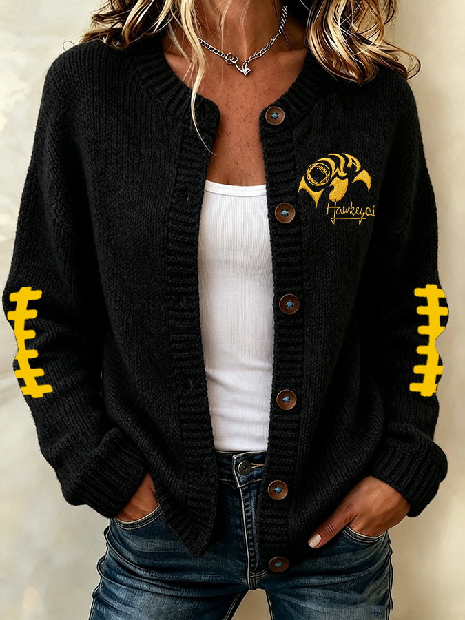 Women'S Football Printed Knitted Cardigan