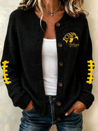 Women'S Football Printed Knitted Cardigan